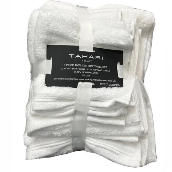 Tahari Bath Tahari 6 Piece White Bath Towel Set Zero Twist Cotton